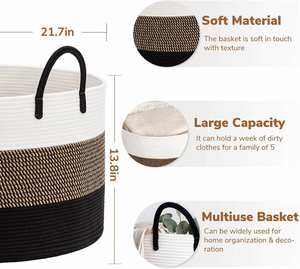 Customized Color Round Shape Woven Rope Basket with Handles Blanket Living Room <b>Baby</b> Toy Nursery <b>Storage</b> Large Round Laundry - Product Image 5