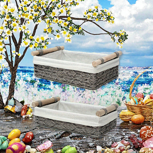 Cestas de Pascua Vintage Rectangulares de Papel, Paquete de 3 Cestas de Regalo con Tapa y Ruedas, Cesto de Almacenamiento de Algodón con Cuerda para Bebés, Las Mejores Cestas - Product Image 3