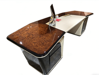 Bureau de direction moderne en bois massif haut de gamme |   Poste de travail de direction de luxe marron clair, réglable et extensible avec rangement
