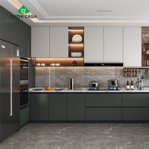 Fabrika toptan Modern lüks paslanmaz çelik alüminyum mutfak dolapları ile cam mutfak dolabı - Product Image 3