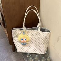 Sac fourre-tout en toile grande capacité, nouveau, à pois, style coréen minimaliste, pour étudiantes, sac à bandoulière polyvalent pour les trajets quotidiens