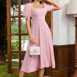 Custom solid Chiffon women's sexy for lady clothes dresses manufacturer women streetwear casual short sleeve summer midi Dress