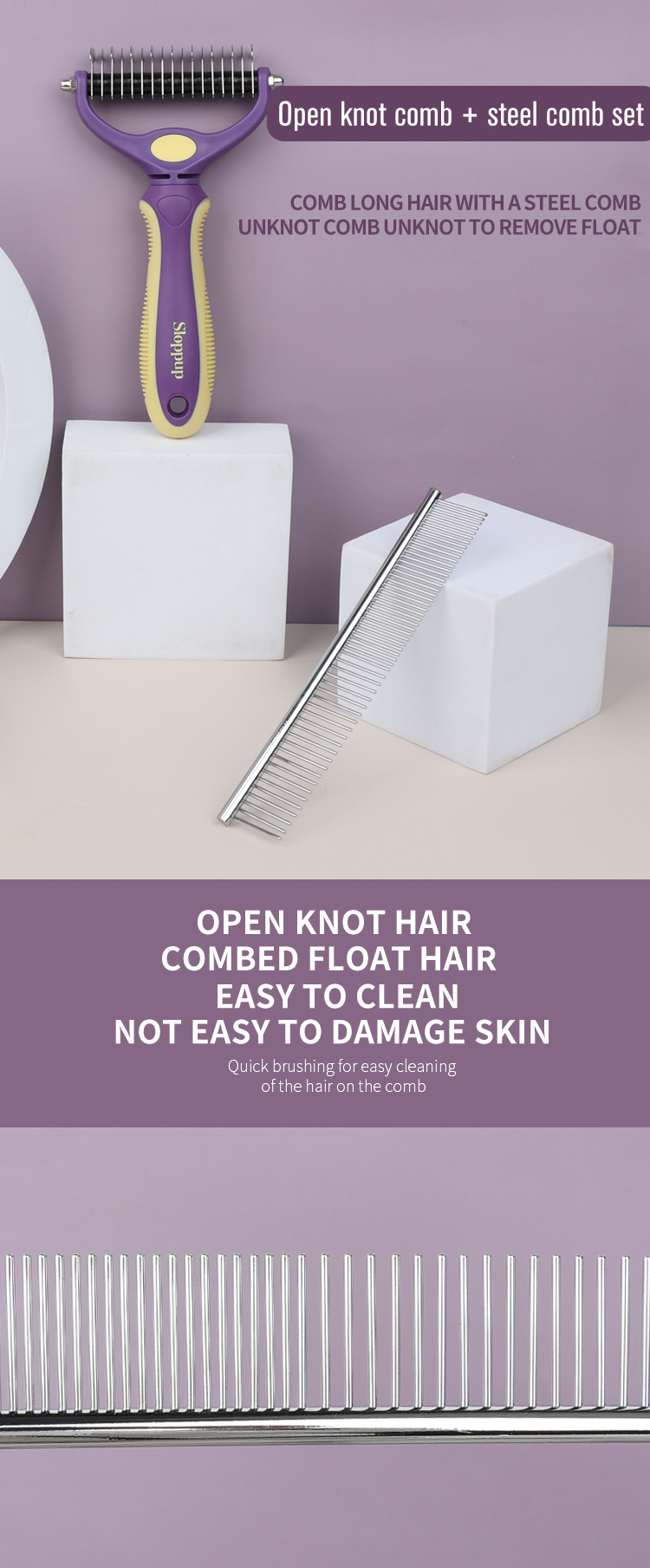 Factory Wholesale 2 In 1 Cat Needle Hair Comb Dog Pet Dematting Grooming Comb With Pet Nail Clipper Or Stainless Steel Pet Comb