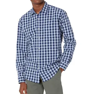 Men Wholesale Slim Fit Shirts Casual Long Sleeve High Street Plaid Shirt Button Down