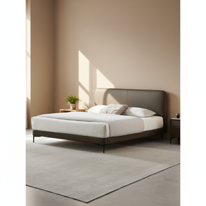 Letto Matrimoniale Moderno Minimalista Italiano Personalizzato con Struttura in Legno Massello, Testiera in Vera Pelle Effetto Tofu, Bordo Imbottito 1.8m, Ideale per Matrimoni - Product Image 1
