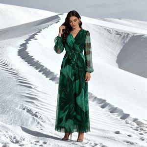 Abaya élégante en polyester imprimé de luxe pour femmes musulmanes, robe de soirée sur mesure, fournisseur en gros - Product Image 3