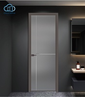 Porte coulissante en alliage d'aluminium gris foncé à ouverture plate, porte de salle de bain, porte intérieure de toilettes, porte coulissante personnalisée pour le commerce extérieur