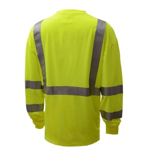 Camiseta antiestática de poliéster de alta visibilidad naranja fluorescente para hombre al por mayor, camiseta reflectante de seguridad larga para Taller de fábrica, logotipo personalizado - Product Image 5