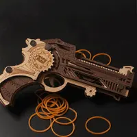 2022 sıcak satış lastik bant makinesi oyuncak silah DIY ahşap el sanatları yapboz bulmacalar tabancası 3D bulmaca modeli ile güvenli kurşun