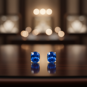 Orecchini a lobo SSELPKING con zaffiro taglio ovale, montatura a griffe in oro bianco, gioielli classici da donna, idea regalo - Product Image 2