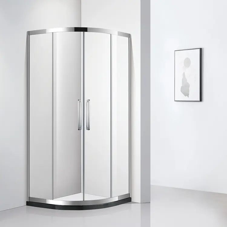 Puerta de ducha corredera de arco, cabina de esquina, cuarto de ducha de vidrio transparente de 6mm, baño de alumbre cromado, cabina de ducha