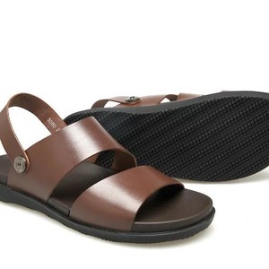 Cross-<b>strap</b> <b>Buckle</b> Men's Sandals First Layer Cowhide Open Toe Rubber Outsole Casual Summer Breathable Solid Genuine Leather - Product Image 4