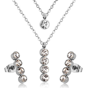 Women's Gold Plated <b>Crystal</b> <b>Stud</b> <b>Earrings</b> And Necklace Set 4mm Pendant 45cm Chain Everyday Wear Jewelry Gift - Product Image 5