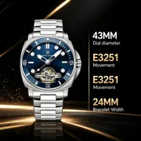 Montre automatique PAGANI DESIGN pour homme 1833, 43 mm, cadran squelette, saphir synthétique, luminescent, acier inoxydable, montre de plongée, montre de business PD1833