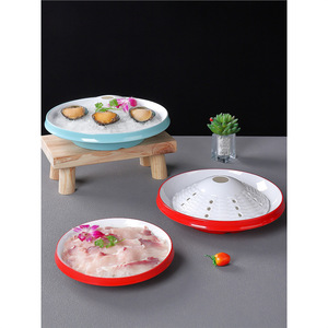 Plato de hielo seco, plato para hot pot de carne Qiu Cuihua, plato para guarnición artística ahumada, plato de tripas, vajilla creativa de melamina, comercial - Product Image 1