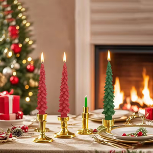 New Design Long Strip Green Christmas Tree Shaped PILLAR Candles Set 2 Soy <b>Wax</b> Handmade Holiday <b>Bars</b> Home Party Decoration - Product Image 3