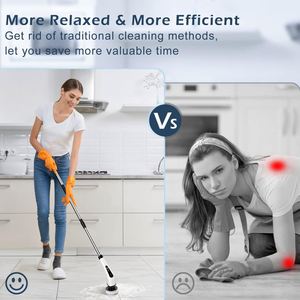 Brosse électrique sans fil 360° avec long manche en plastique, 7 têtes de rechange en nylon, étanche pour toilettes et douche - Product Image 4