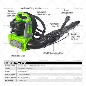 Hantechn High Speed Back Pack Leaf Sopladores inalámbricos para el hogar Motor Venta al por mayor Sopladores de aire Ventiladores 20V + 20V Mochila Soplador de aire - Product Image 3