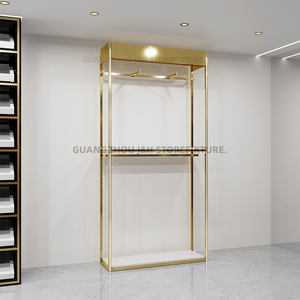 Présentoir pour magasin de vêtements Fashion Man Logo personnalisé <span class=keywords><strong>Design</strong></span> Métal Doré Étagères à suspendre pour vêtements Stand - Product Image 1