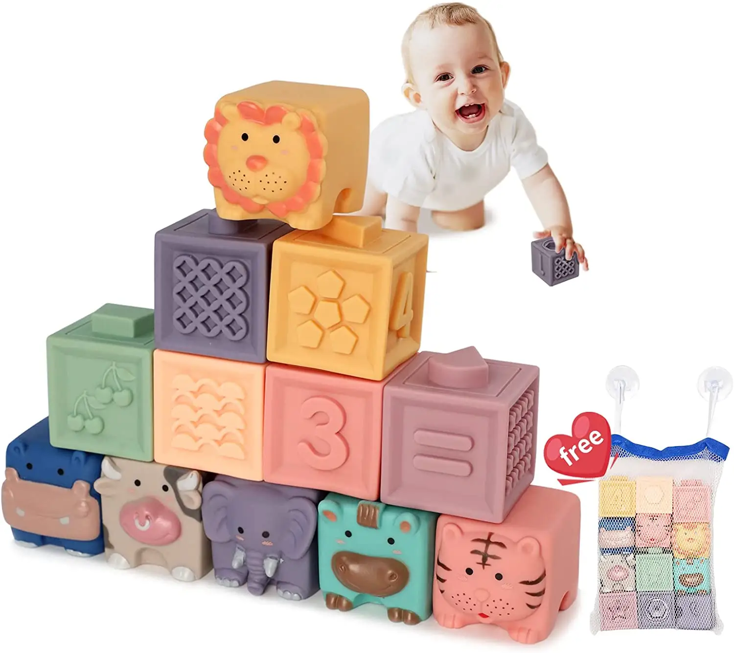 새로 디자인 스태킹 장난감 실리콘 아기 어린이 교육 스택 장난감 다채로운 남여 실리콘 빌딩 블록 세트