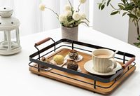 Plateau décoratif rectangulaire en bois pour pouf avec poignées pour table basse, boisson, nourriture, plateau décoratif pour cuisine et salon