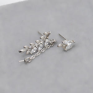 Aretes Colgantes con Forma de Hoja y Flor de Plata S925, Versión Coreana, Accesorios DIY, Ganchos para Oreja Personalizables con Detalles de Perla - Product Image 4