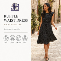Robe en mousseline de soie écologique lavable, sans manches, à col rond, à volants, coupe trapèze, longueur genou, rouge à pois, élégante, style vintage, pour femme, très vendue