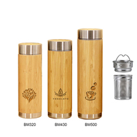 Botol Termos 500ml Dinding Ganda Stainless Steel Bagian Dalam Bambu Bagian Luar Bambu dengan Infuser
