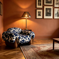 Nouveau modèle 2026 : Fauteuil individuel avec accoudoirs et base en bois massif, revêtement doux, style artistique, pour salon et détente