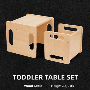 Ensemble table et chaise pour tout-petits réglable en hauteur de style Montessori moderne, table de sevrage en bois pour enfants de 1 à 3 ans pour la chambre à coucher - Product Image 3
