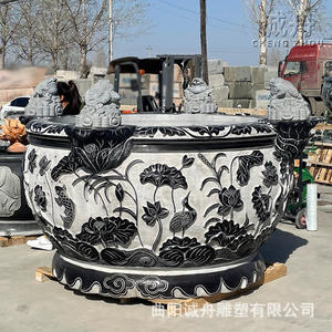 Puerta Antigua Tallada en Piedra, Piedra Azul Natural Redonda, Personalizable para Peceras y Flores de Interior - Product Image 3