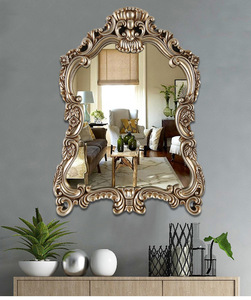 Specchio <span class=keywords><strong>da</strong></span> Bagno in Stile Europeo Retrò Francese, Fatto a Mano con Cornice in Lamina, Specchio Decorativo <span class=keywords><strong>da</strong></span> Parete a Mezzo Busto per Ingresso - Product Image 4