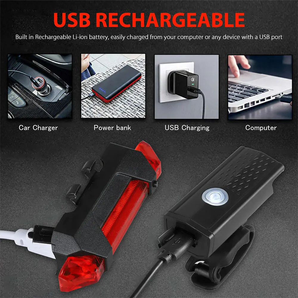USB rechargeable bicycle Headlights taillight Set Waterproof rating bike front   tail light Equipment bike accessories bicycle