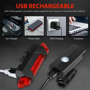 USB Rechargeable Bicycle Headlights Taillight Set Waterproof Rating Bike Front Tail Light Equipment Bike Accessories Bicycle