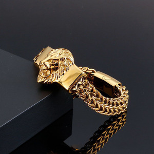 Bracelet en alliage avec tête de <span class=keywords><strong>lion</strong></span> rétro hip-hop pour homme, cadeau, personnalité, bijoux simples pour la main - Product Image 2