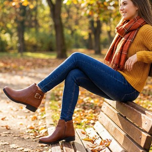 מגפי עבודה שחורים מעור דמוי עור עם רוכסן לנשים, סתיו-חורף <span class=keywords><strong>2026</strong></span>, מגפי קרסול לנשים - Product Image 5