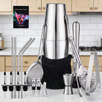 Ensemble de shaker à cocktails Boston en acier inoxydable 21 pièces - Kit d'outils de barman professionnel pour la préparation de boissons à la maison