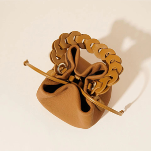 Phụ nữ sang trọng của rau mềm rám nắng túi da của phụ nữ nhỏ Giỏ rau dây rút khóa túi với xử lý dệt - Product Image 5