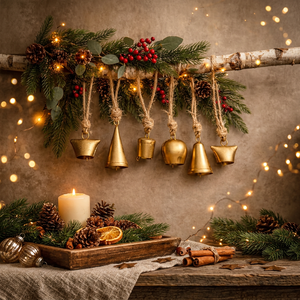 Guirnalda de Campanas Navideñas Rústicas con Colgadores de Cuerda, Campanas Metálicas Hechas a Mano, Decoración Navideña para Colgar en la Pared Interior - Product Image 5