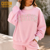 Sweat-shirt oversize en molleton bouclette patchwork pour femme, imprimé floral, col montant style universitaire, pull court personnalisé, ensemble confortable pour la détente
