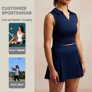 Luck panther Frauen V-Ausschnitt Fitness Fitness Crop Tops Weste und Sport röcke Zweiteiliges Tennis Set Golfrock mit Innen tasche - Product Image 1