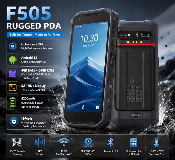Handheld PDA IP66 Mobile Computer Smartphone with Android 13 5.5-inch Full Screen Display Octa-core Processor