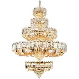 Candelabro de cristal K9 de 33 luces moderno, nuevo estilo, lámpara de escalera larga dorada grande para Villa Banque Hall, interruptor de Control, forma redonda - Product Image 6