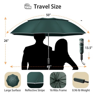Customized Modern 3 Fold Metal <b>Frame</b> <b>Plastic</b> Handle 8 Ribs Sun Umbrella Double Layer Air Vent Design 21 Inch Fully Umbrella - Product Image 3