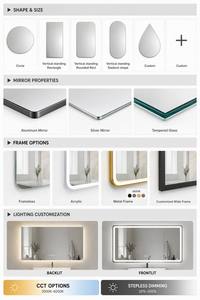 Modern 50x70cm Rectangle LED Illuminated Hotel <strong>Bathroom</strong> <strong>Mirror</strong> Backlit Dimmable <strong>Wall</strong> Mounted Smart 6500K Cool White 12W IP44 - Product Image 5