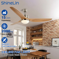 Ventilateur de plafond LED moderne à télécommande, 52 pouces, 3 pales, faible bruit, longue durée de vie, bonne qualité, pour salle à manger et chambre à coucher