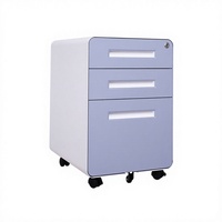 Meuble de classe moderne à coins arrondis, 3 tiroirs, en acier, mobile, avec 5 roulettes, anti-basculement, pour classement de documents