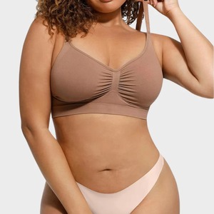 Soutien-gorge sans fil grande taille pour femme, col en V, froncé devant, couvrance totale, sans couture, rembourré, push-up, bralette pour poitrine généreuse, confort quotidien - Product Image 1