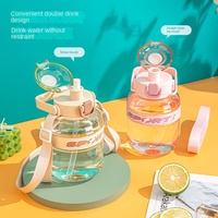 Bouteille d'eau de bureau grande capacité, transparente, anti-fuite, avec paille et poignée en plastique, de haute qualité
