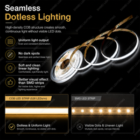 Bande lumineuse LED COB blanche simple CRI 90+ 528 LED/m 12V 24V, flexible et sans points, pour éclairage de placard, armoire et cuisine